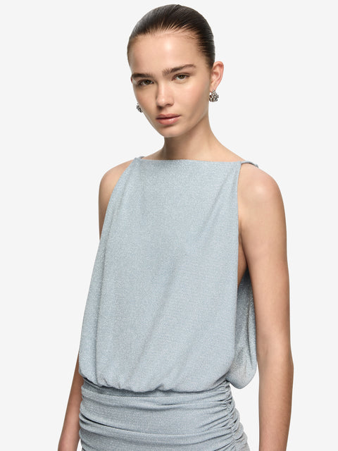 POINT BREAK MAXI DRESS - GREY BLUE LUREX