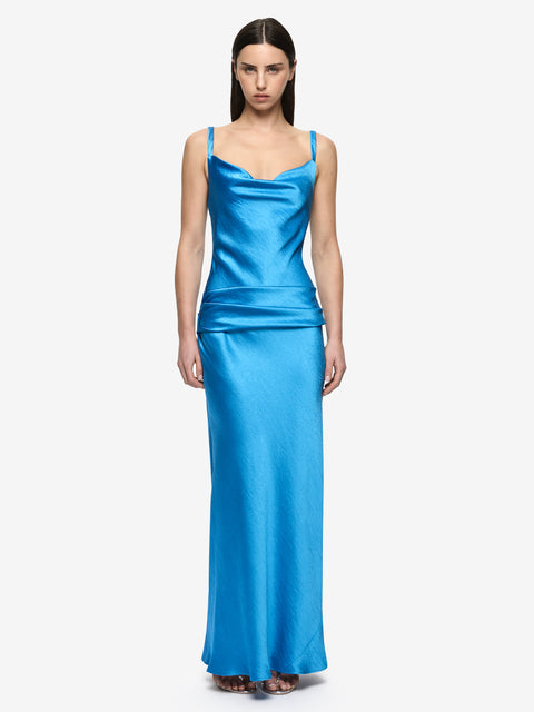 MELODY COWL NECK MAXI DRESS - MID BLUE
