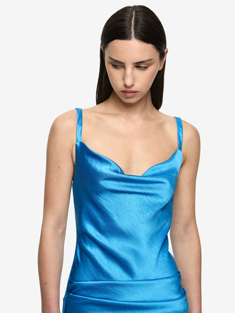 MELODY COWL NECK MAXI DRESS - MID BLUE