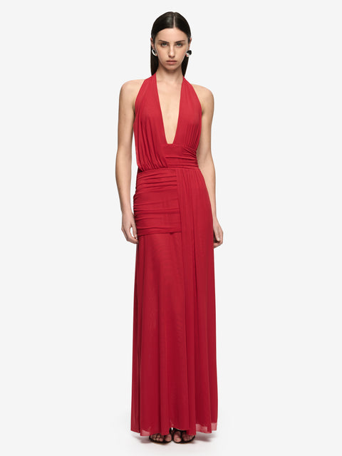 WREN DRAPE MAXI DRESS - RUBY RED