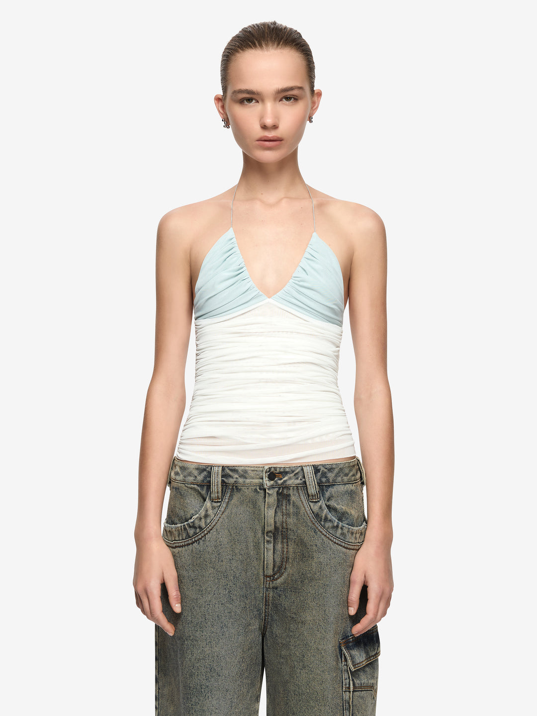 ORIA CONTRAST TOP - MIST/IVORY