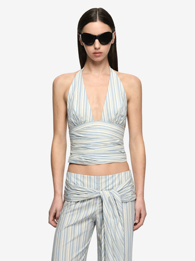 BAY HALTER TOP - BLUE/IVORY STRIPE