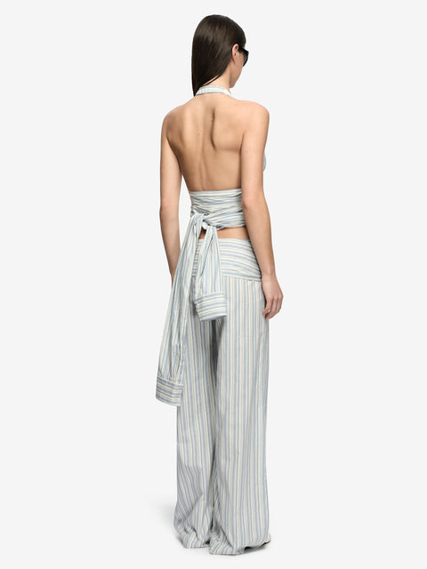 BAY HALTER TOP - BLUE/IVORY STRIPE