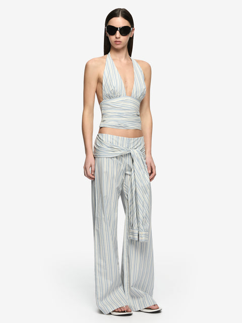 BAY HALTER TOP - BLUE/IVORY STRIPE