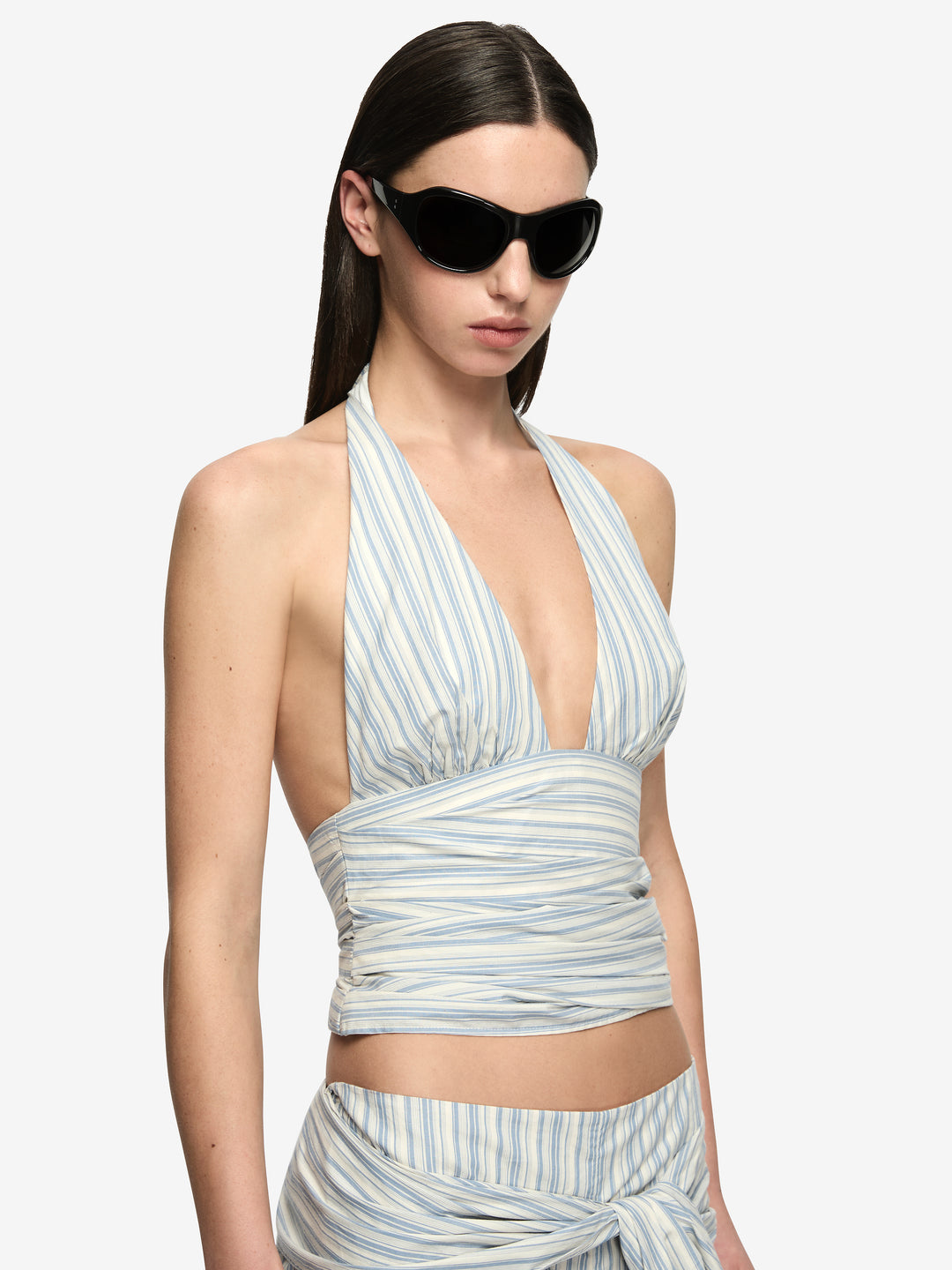 BAY HALTER TOP - BLUE/IVORY STRIPE