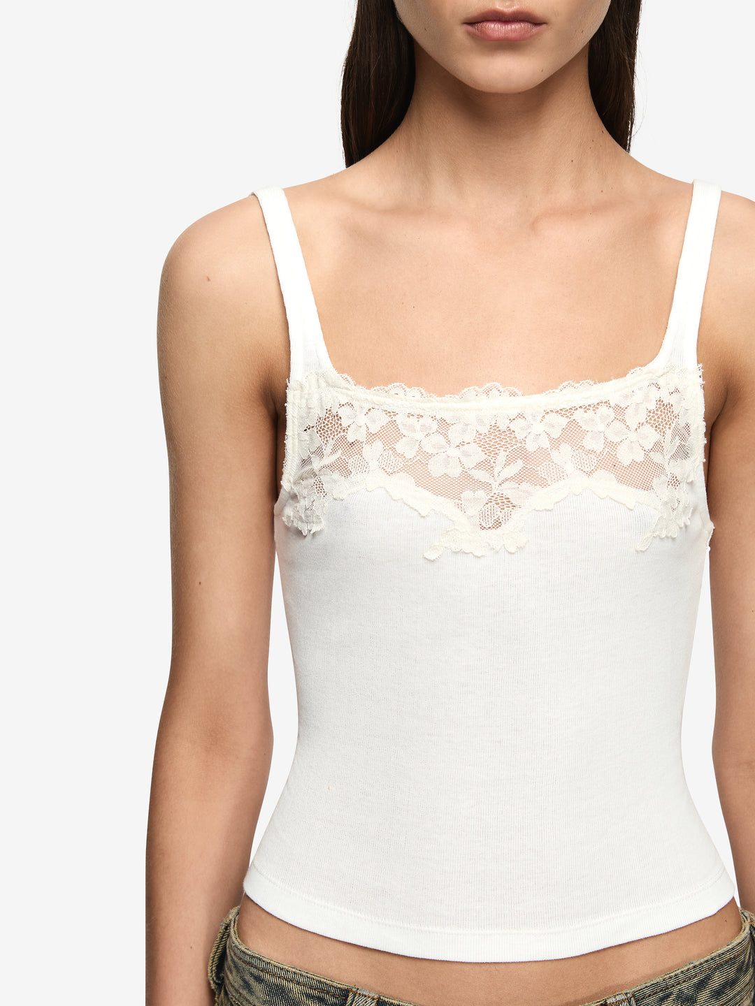 DELMARE LACE SINGLET - IVORY/IVORY