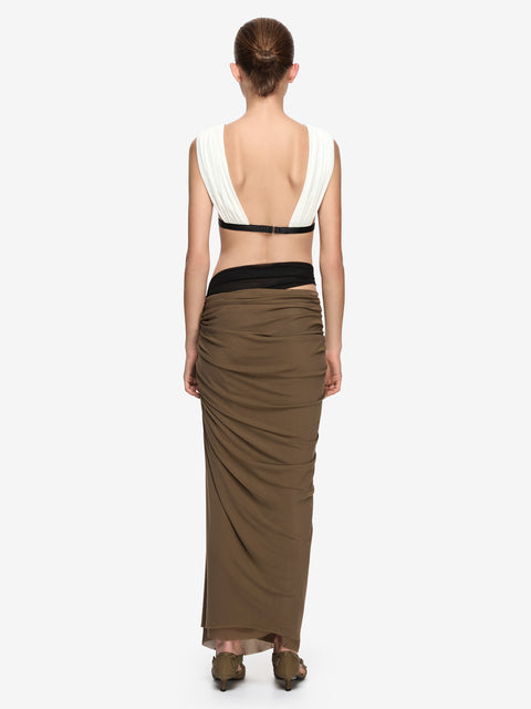 ANAYA DRAPE MAXI SKIRT - LATTE/BLACK