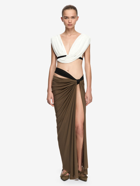 ANAYA DRAPE MAXI SKIRT - LATTE/BLACK