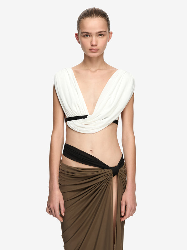 ANAYA DRAPE TOP - IVORY/BLACK