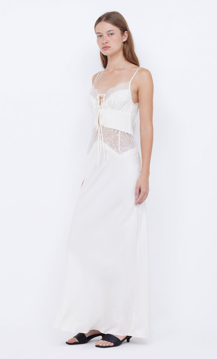Celine Tie Bridal Bridesmaid Lace Maxi Dress in Ivory by Bec + Bridge