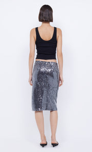 VENUS SEQUIN MIDI SKIRT - BLACK