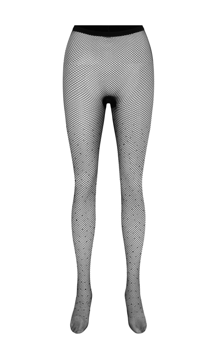 Black Fishnet Back Seam Hosiery Tights With Rhinestones – Luxury Divas