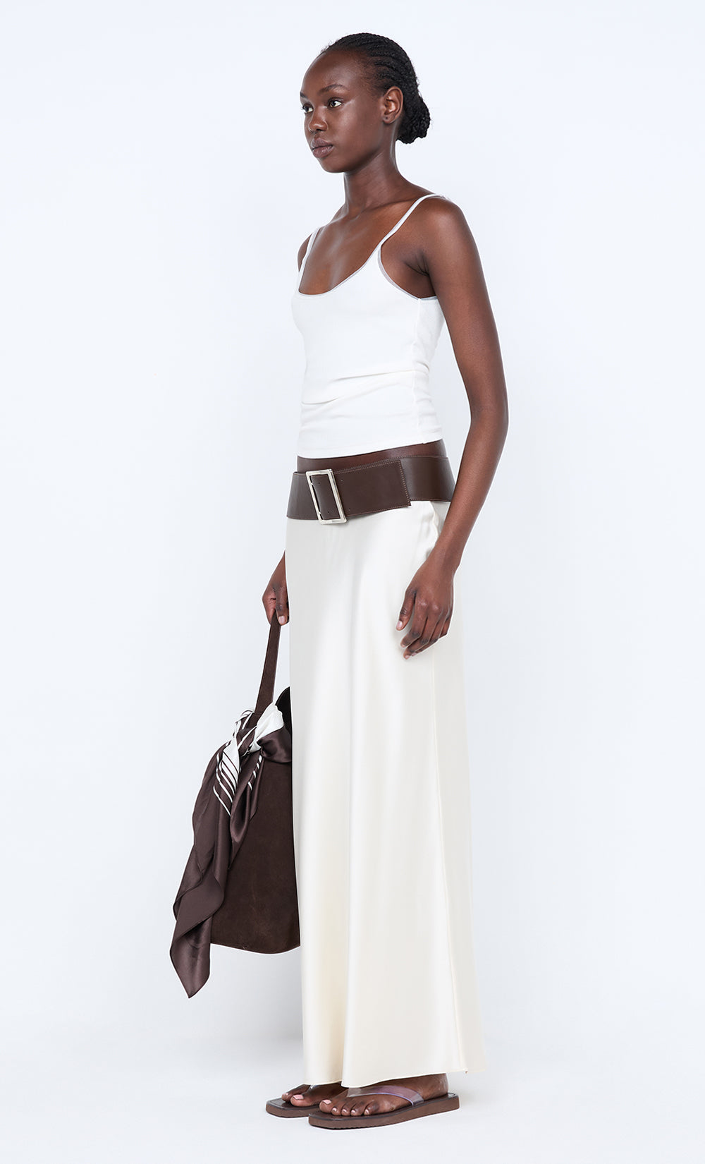 SILK BIAS MAXI SKIRT - CREAM