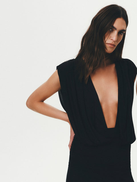 ISORA DRAPE MAXI DRESS - BLACK