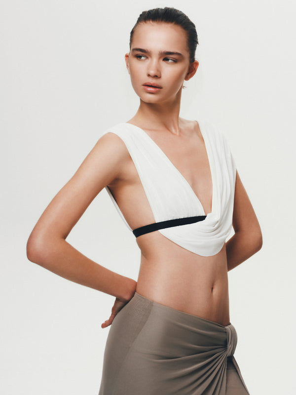 ANAYA DRAPE TOP - IVORY/BLACK