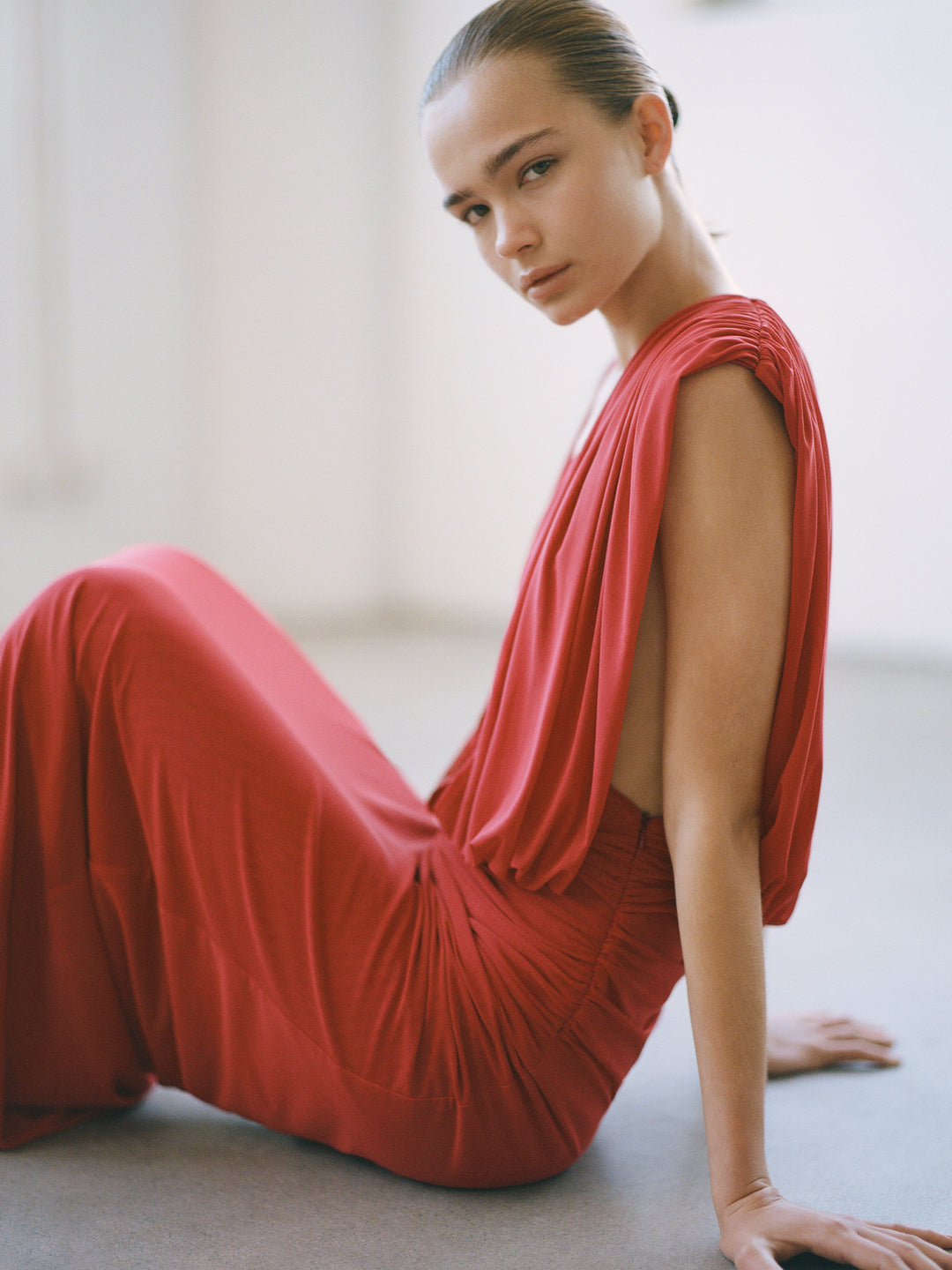 ISORA DRAPE MAXI DRESS - RUBY RED
