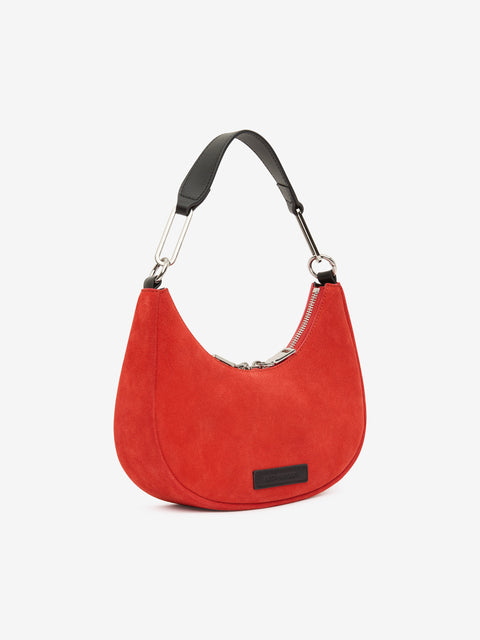 ALURA SHOULDER BAG - RED SUEDE/BLACK LEATHER