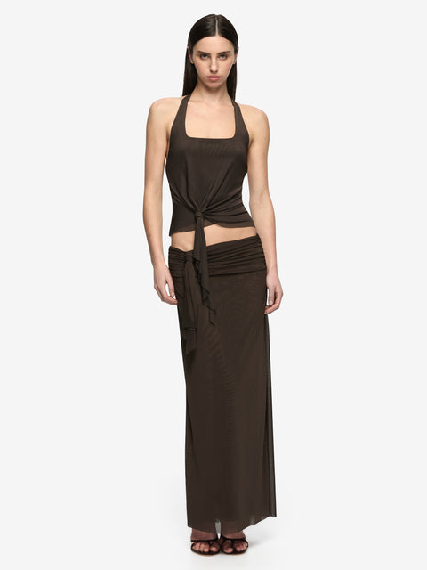 OLYSSIA KNOT SKIRT - BITTER CHOC