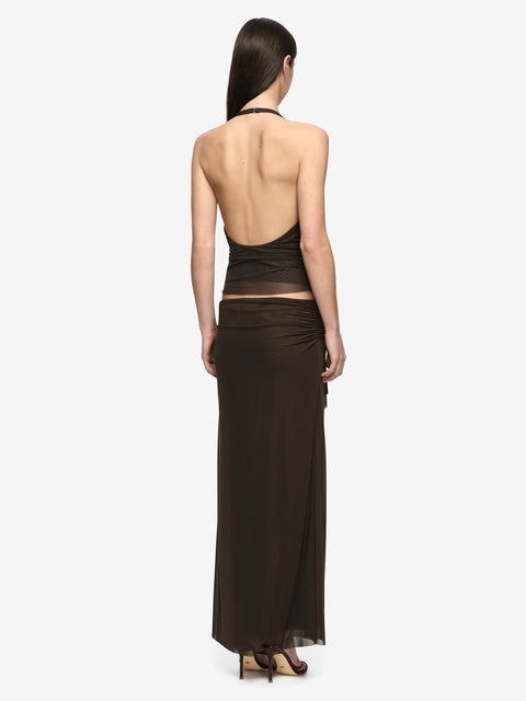 OLYSSIA KNOT HALTER TOP - BITTER CHOC