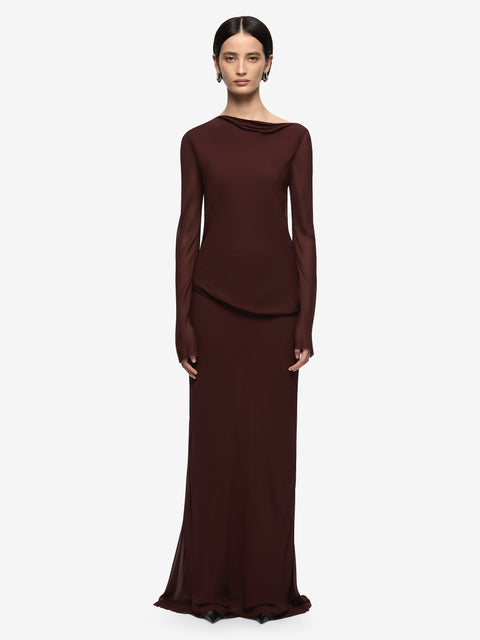 AMANDA LONG SLEEVE MAXI DRESS - RAISIN