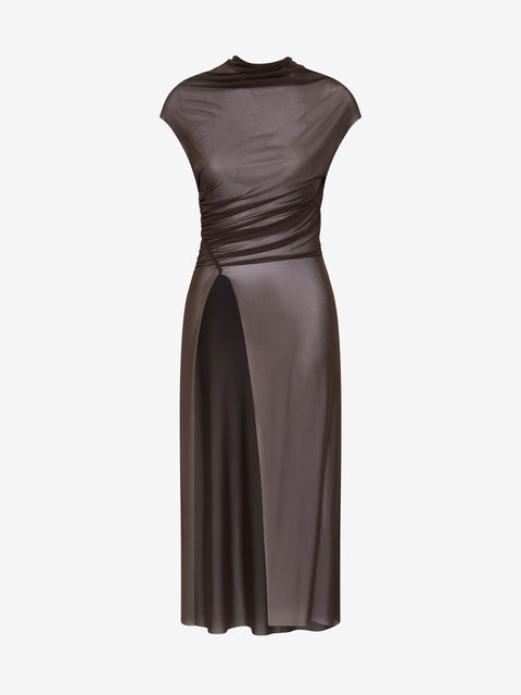EVA SPLIT TUNIC TOP - DARK CHOCOLATE