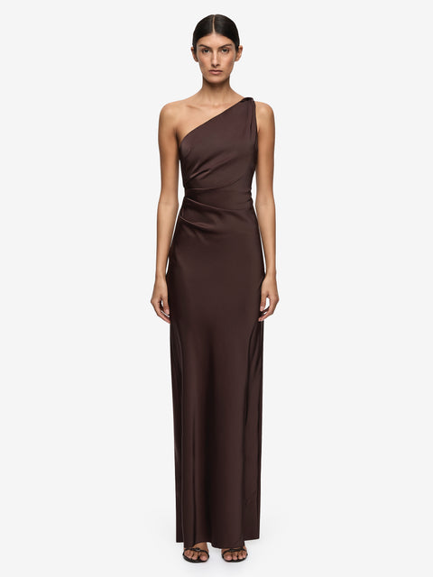 LUNETTA ASYM DRESS - DARK CHOCOLATE