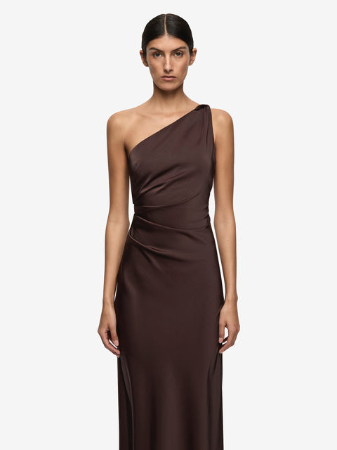 LUNETTA ASYM DRESS - DARK CHOCOLATE