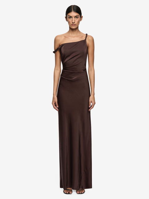 LUNETTA TWIST STRAP DRESS - DARK CHOCOLATE