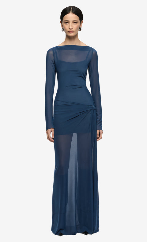 MARABOU LONG SLEEVE MAXI DRESS - PETROL