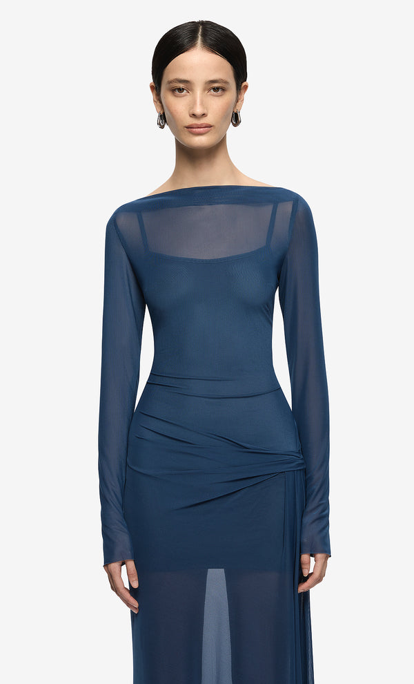 MARABOU LONG SLEEVE MAXI DRESS - PETROL