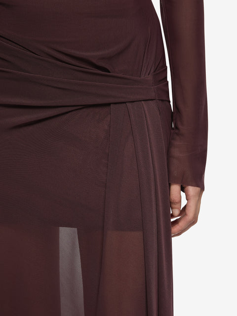 MARABOU LONG SLEEVE MAXI DRESS - AUBERGINE