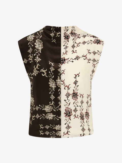 MYAH TOP - GEO VINE FLORAL CHOC/CREAM