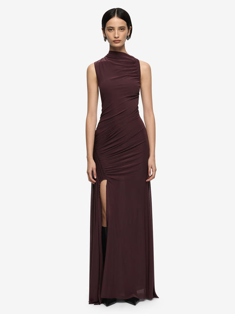 MARABOU MAXI DRESS - AUBERGINE