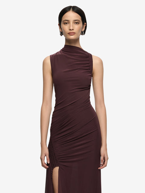 MARABOU MAXI DRESS - AUBERGINE