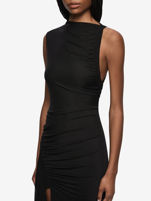 MARABOU MAXI DRESS - BLACK