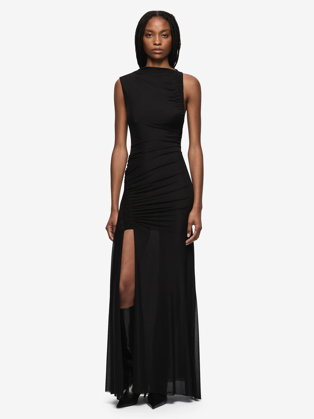MARABOU MAXI DRESS - BLACK