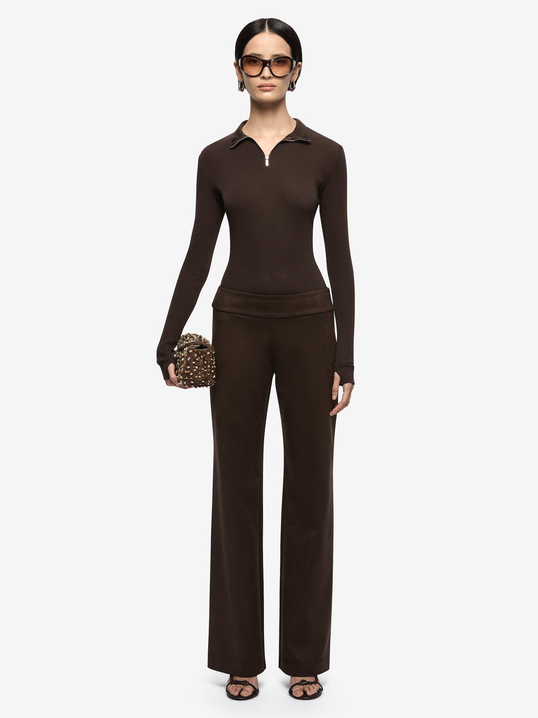 MONETA LONG SLEEVE TOP - DARK CHOCOLATE