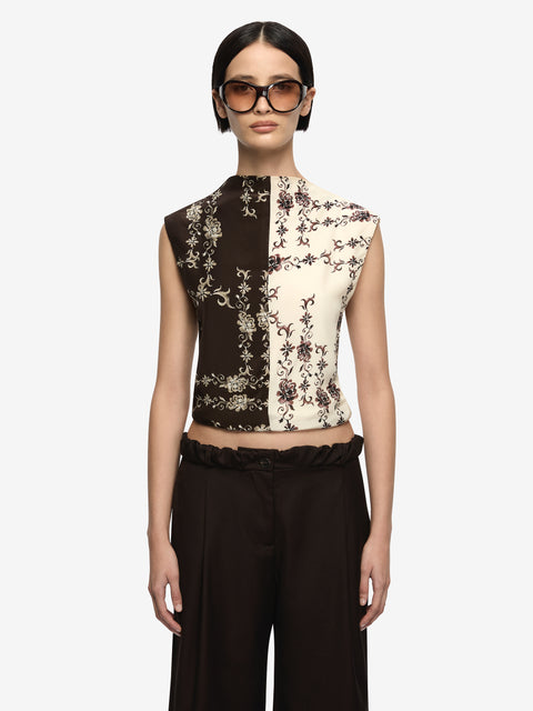 MYAH TOP - GEO VINE FLORAL CHOC/CREAM