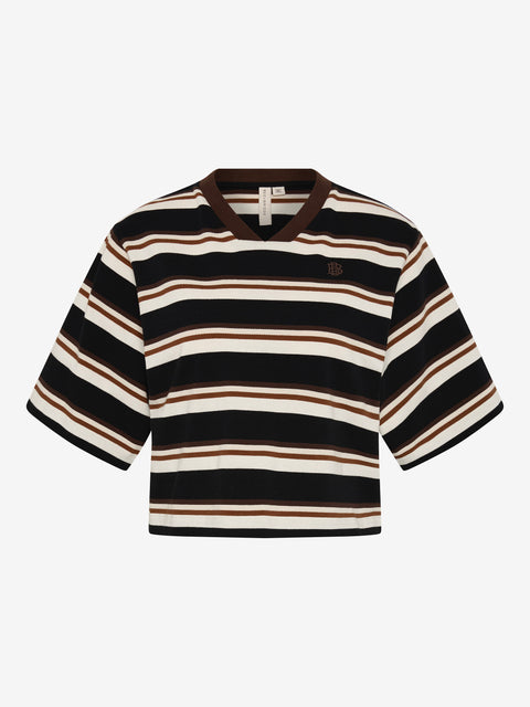 NIKA CROPPED JERSEY - BLACK/CHOCOLATE STRIPE