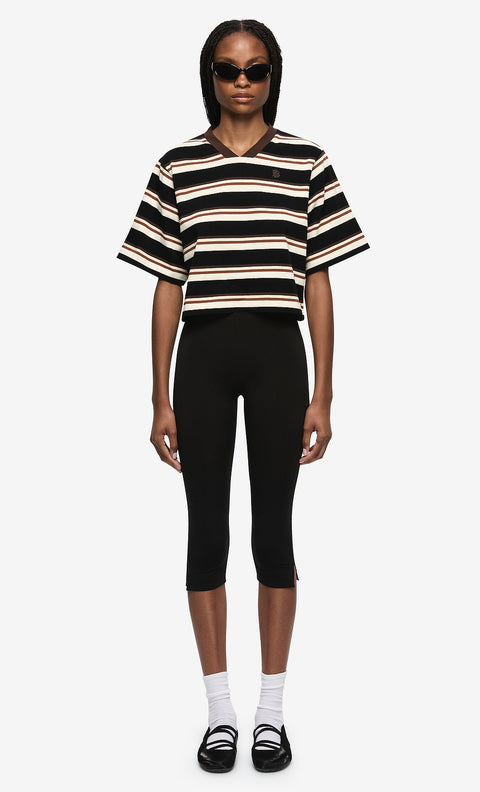 NIKA CROPPED JERSEY - BLACK/CHOCOLATE STRIPE