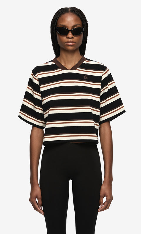 NIKA CROPPED JERSEY - BLACK/CHOCOLATE STRIPE