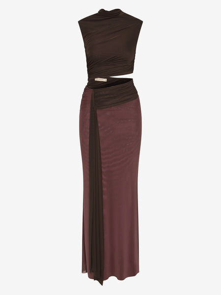 NESSIE HALTER DRESS - DARK CHOCOLATE