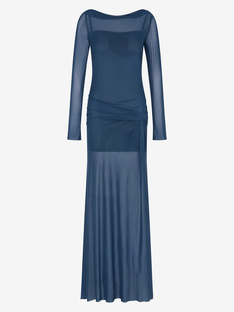 MARABOU LONG SLEEVE MAXI DRESS - PETROL