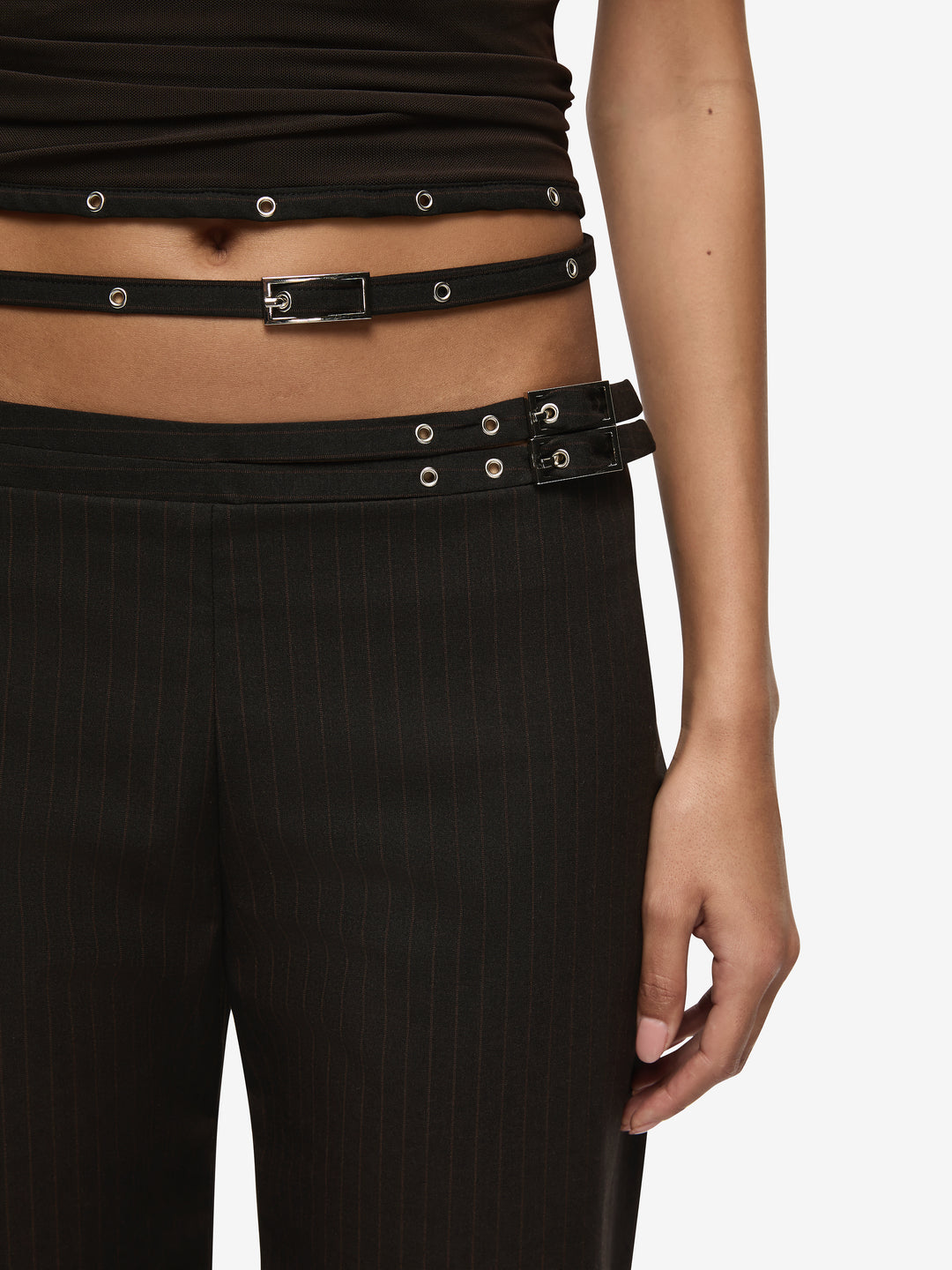 SAZRIEL BUCKLE PANT - CHOC/AMBER STRIPE