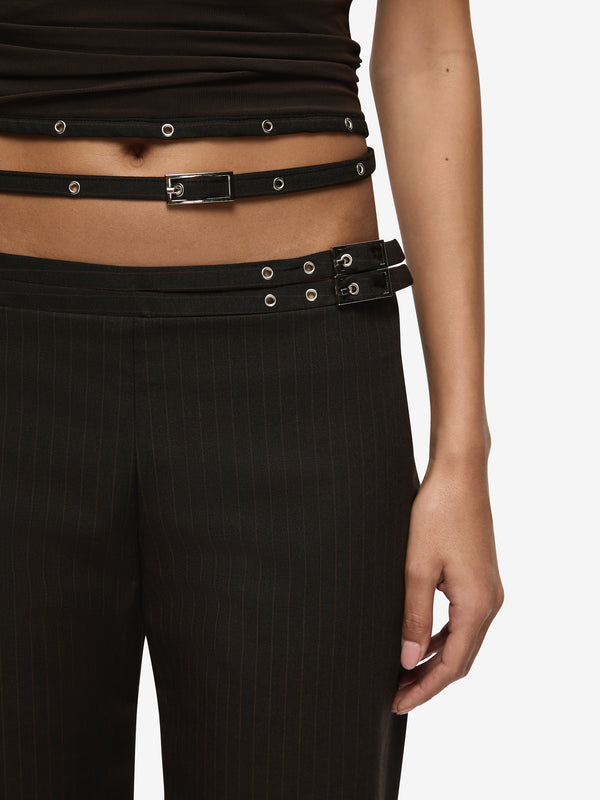 SAZRIEL BUCKLE PANT - CHOC/AMBER STRIPE