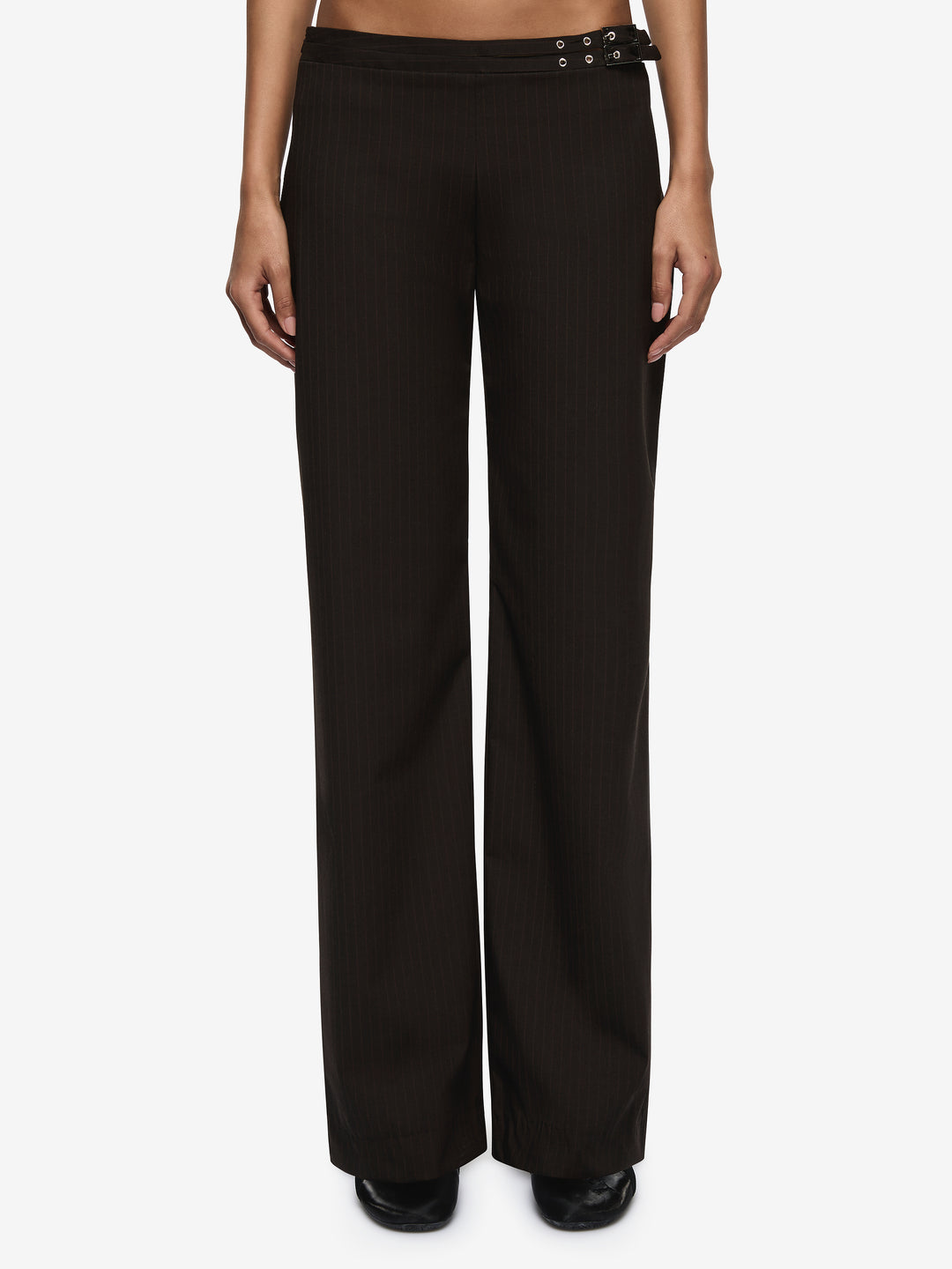 SAZRIEL BUCKLE PANT - CHOC/AMBER STRIPE