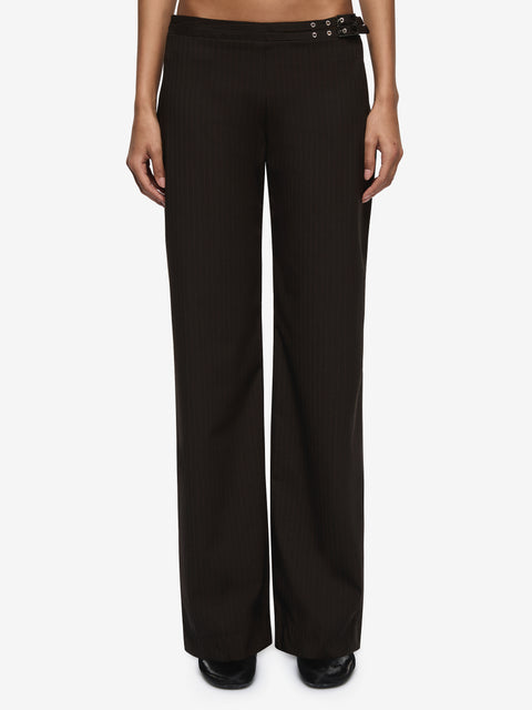 SAZRIEL BUCKLE PANT - CHOC/AMBER STRIPE
