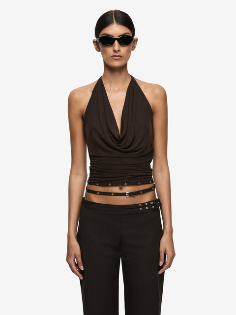 SAZRIEL COWL TOP - DARK CHOCOLATE