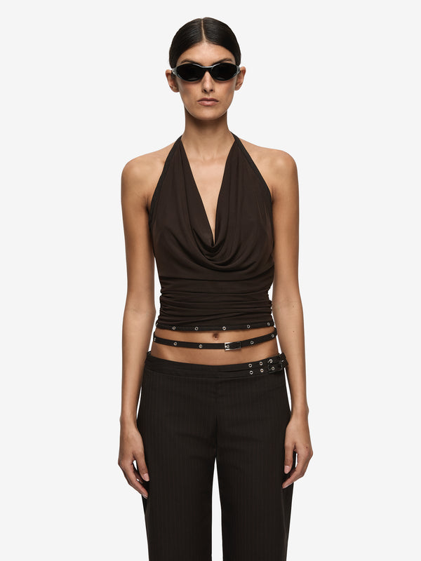 SAZRIEL COWL TOP - DARK CHOCOLATE