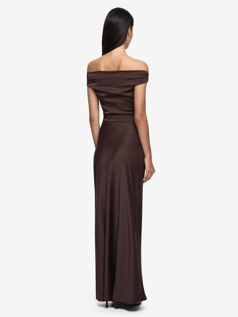 ETERNITY OFF SHOULDER MAXI - DARK CHOCOLATE